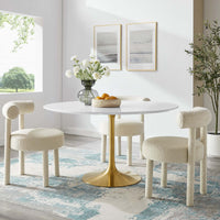 Tulip Round Wood Top Dining Table With Gold Base