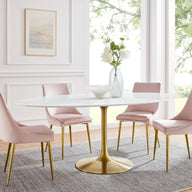 Tulip Oval Wood Top Dining Table With Gold Base