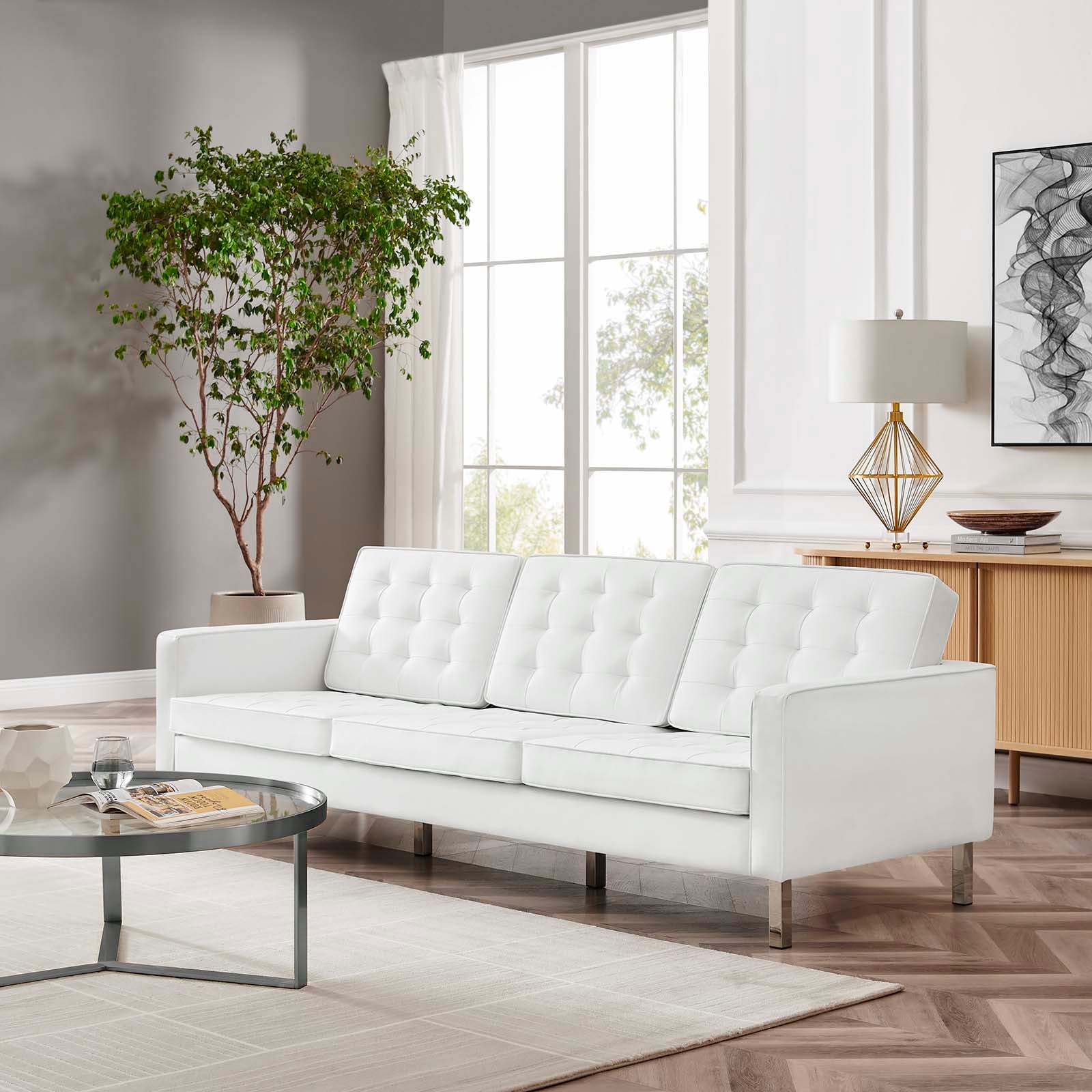 Allen Tufted Upholstered Faux Leather Sofa