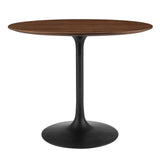 Tulip Round Walnut Top Dining Table, Black Base