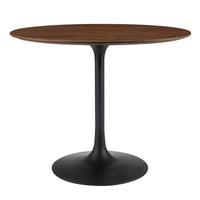 Tulip Round Walnut Top Dining Table, Black Base