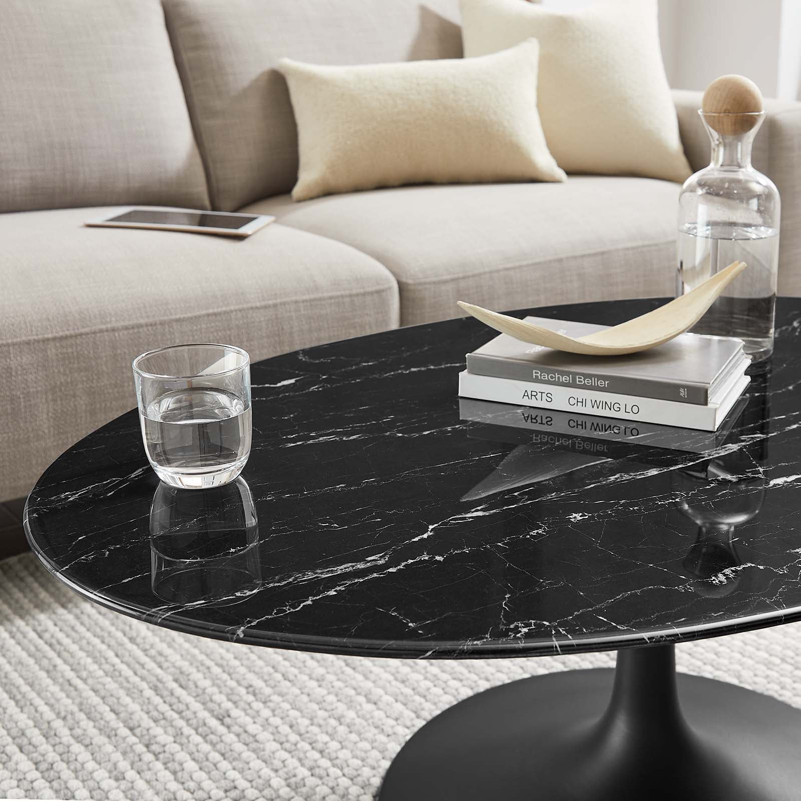 Tulip Oval Artificial Marble Coffee Table, Black