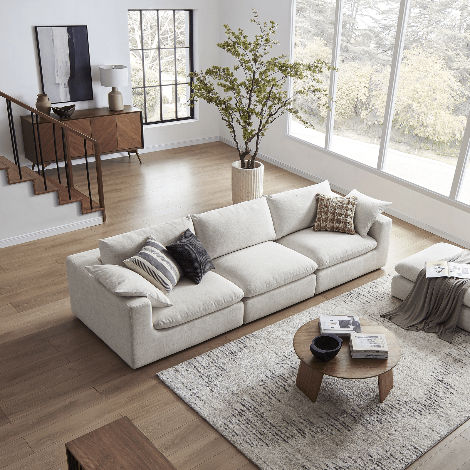 Duke Deep Seat Sofa With Ottoman, 3 Seater, White