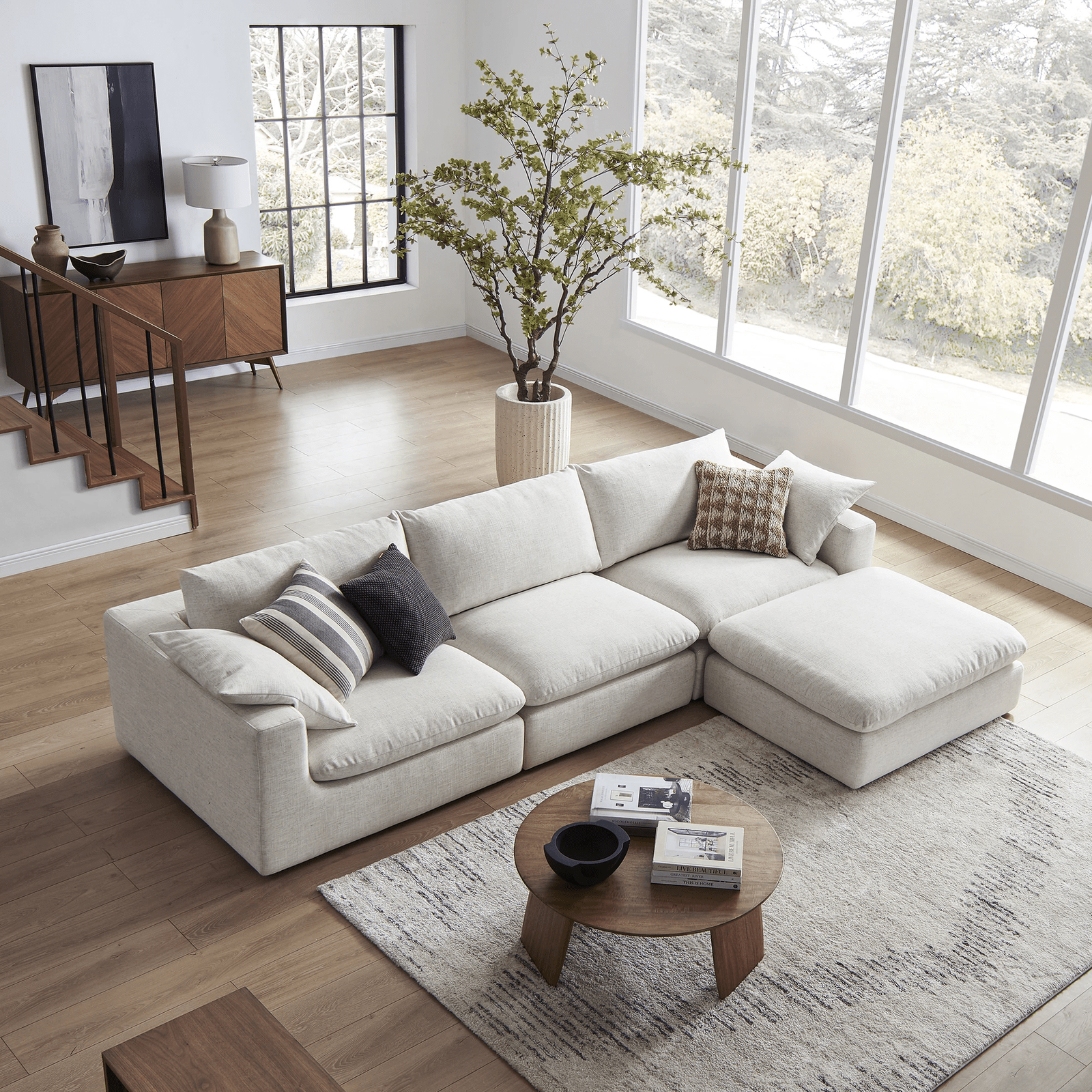 Duke Deep Seat Sofa With Ottoman, 3 Seater, White