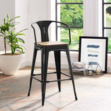 Promenade Wood Seat Bar Stool with Arms