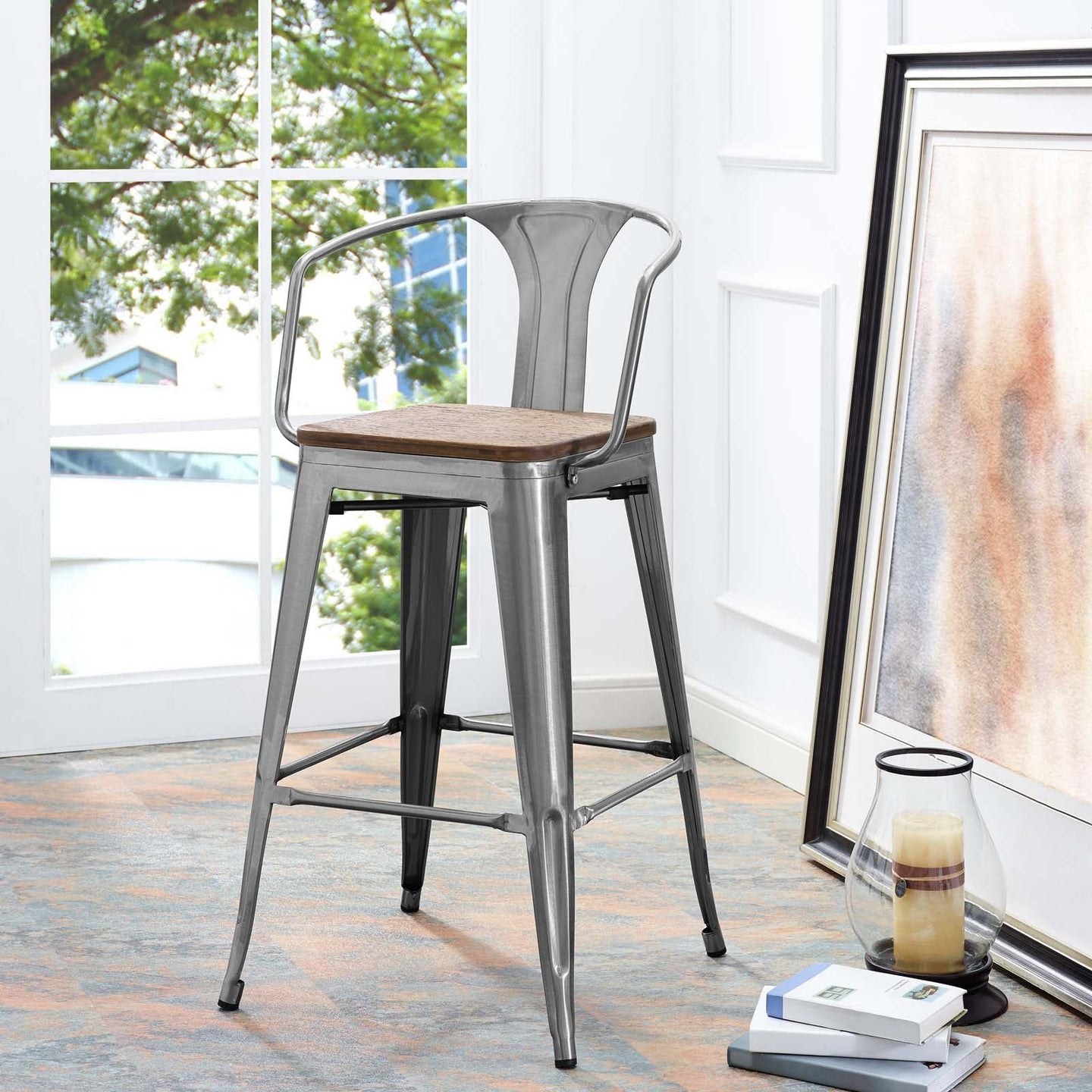 Promenade Wood Seat Bar Stool with Arms