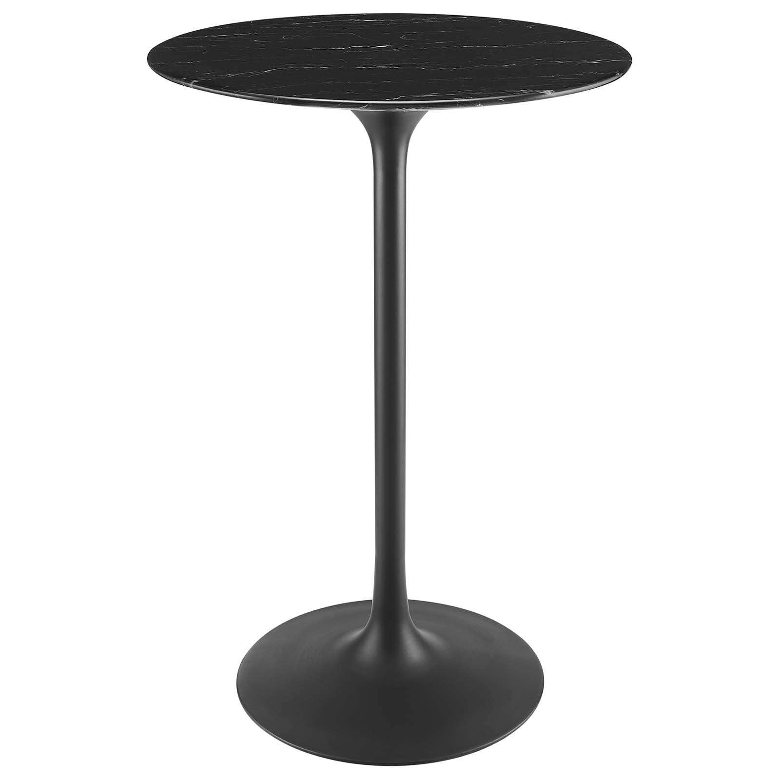 Tulip 28" Round Artificial Marble Bar Table, Black