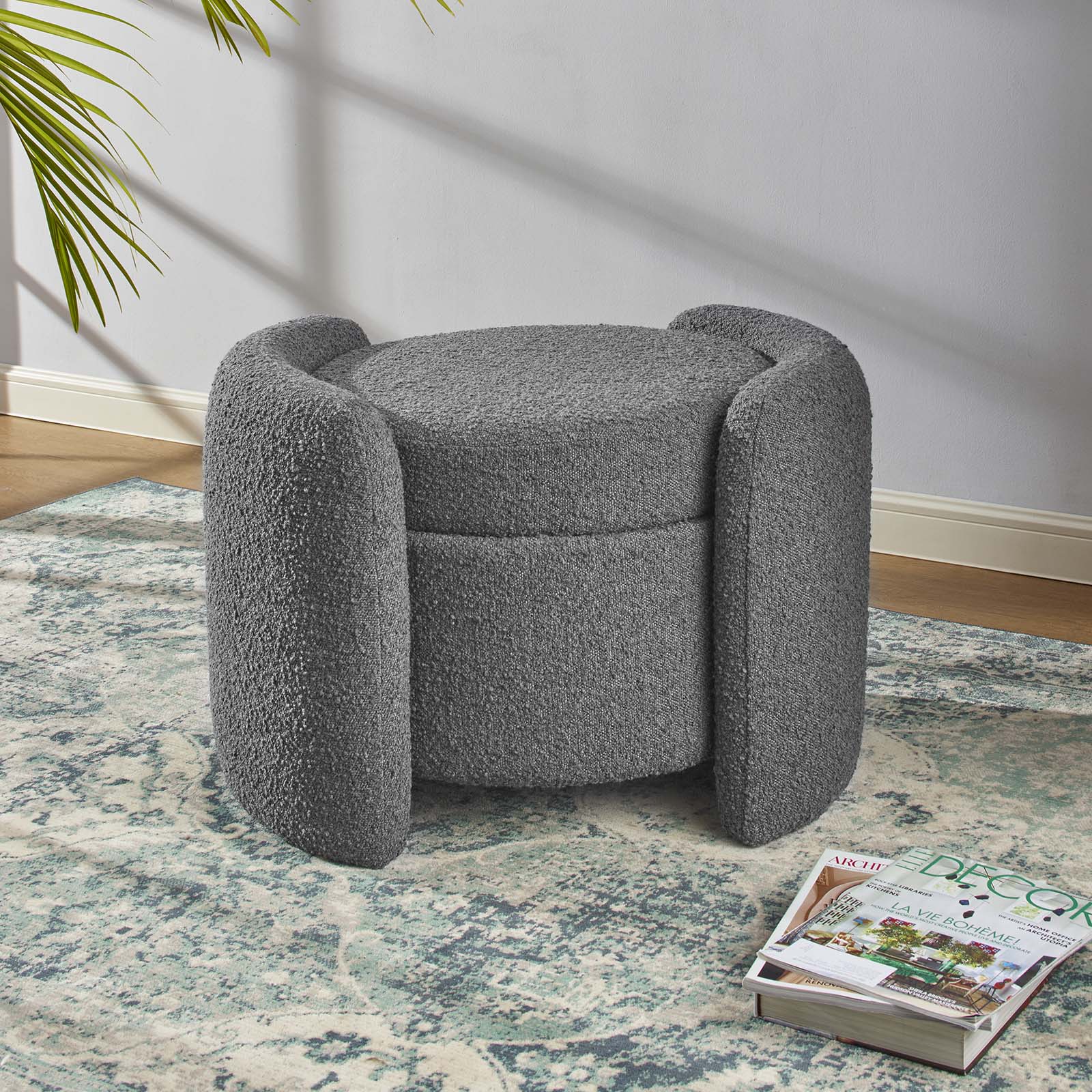 Nebula Boucle Upholstered Ottoman, Charcoal