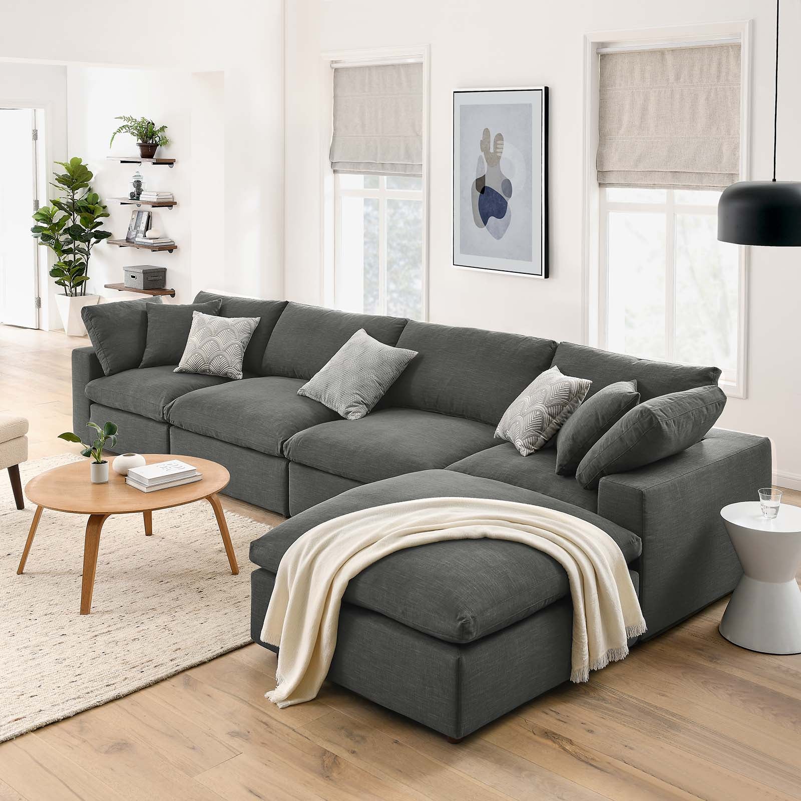 Haven Down Filled Overstuffed 5 Piece Plush Sectional Sofa Set