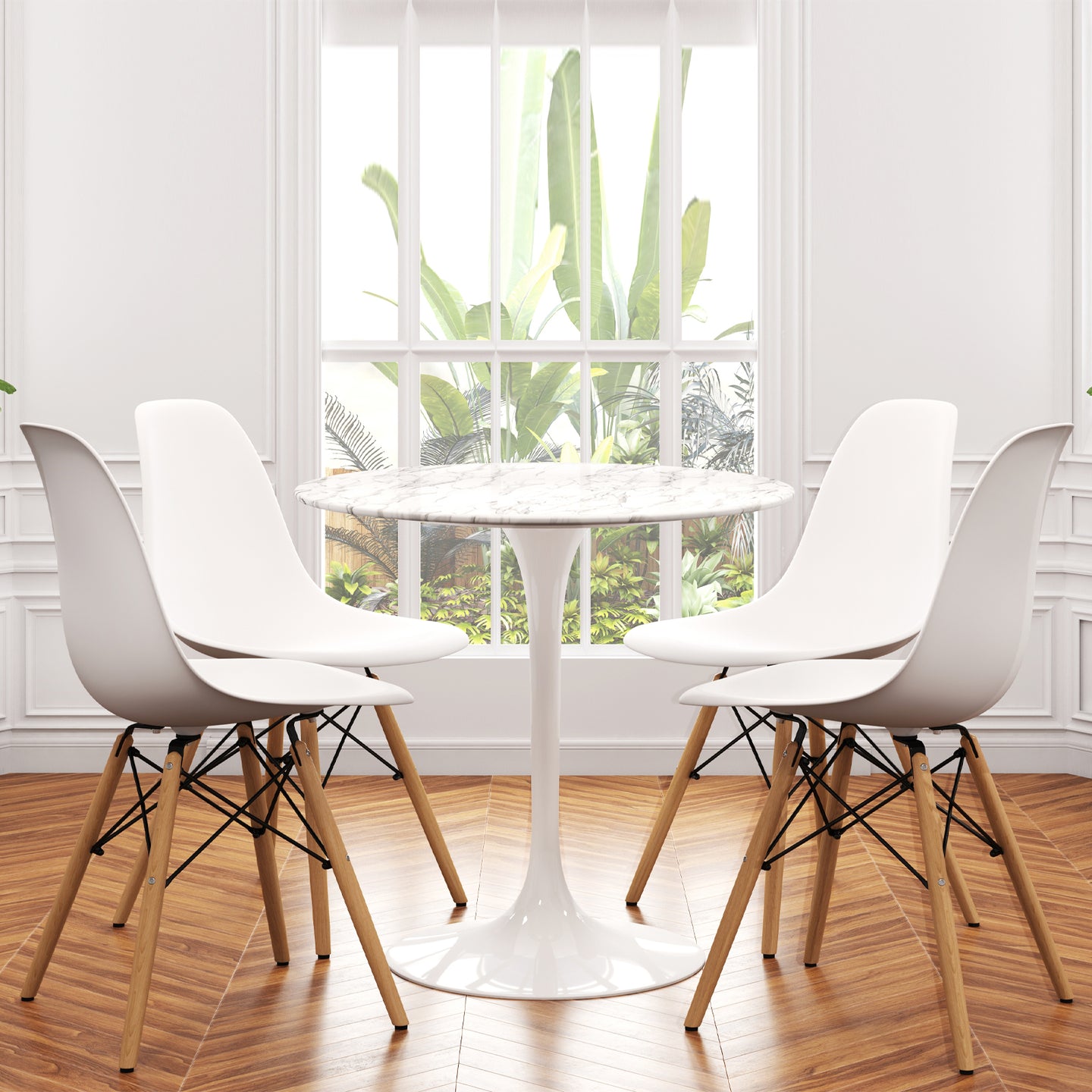 Tulip 32" Marble Dining Table & Eiffel Chairs Set