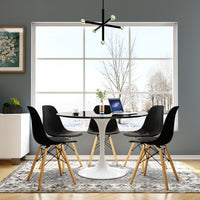 Tulip Fiberglass Dining Table, Round White Base