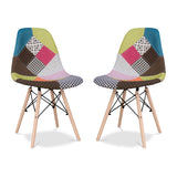 Patchwork Pattern Fabric Armchair Wood Legs