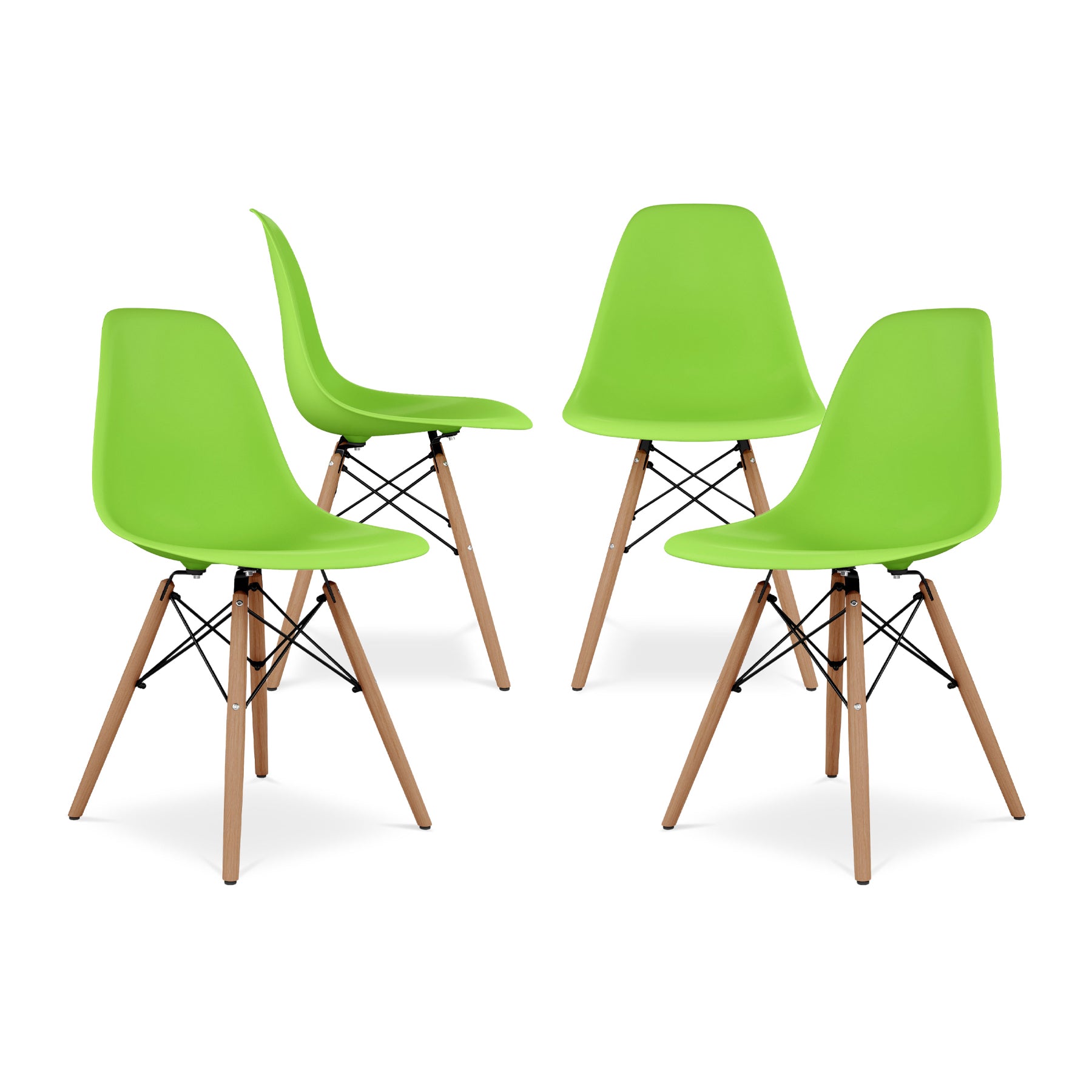 Polypropylene Stackable Dining Chair with Wood Legs Set of 4 - Green