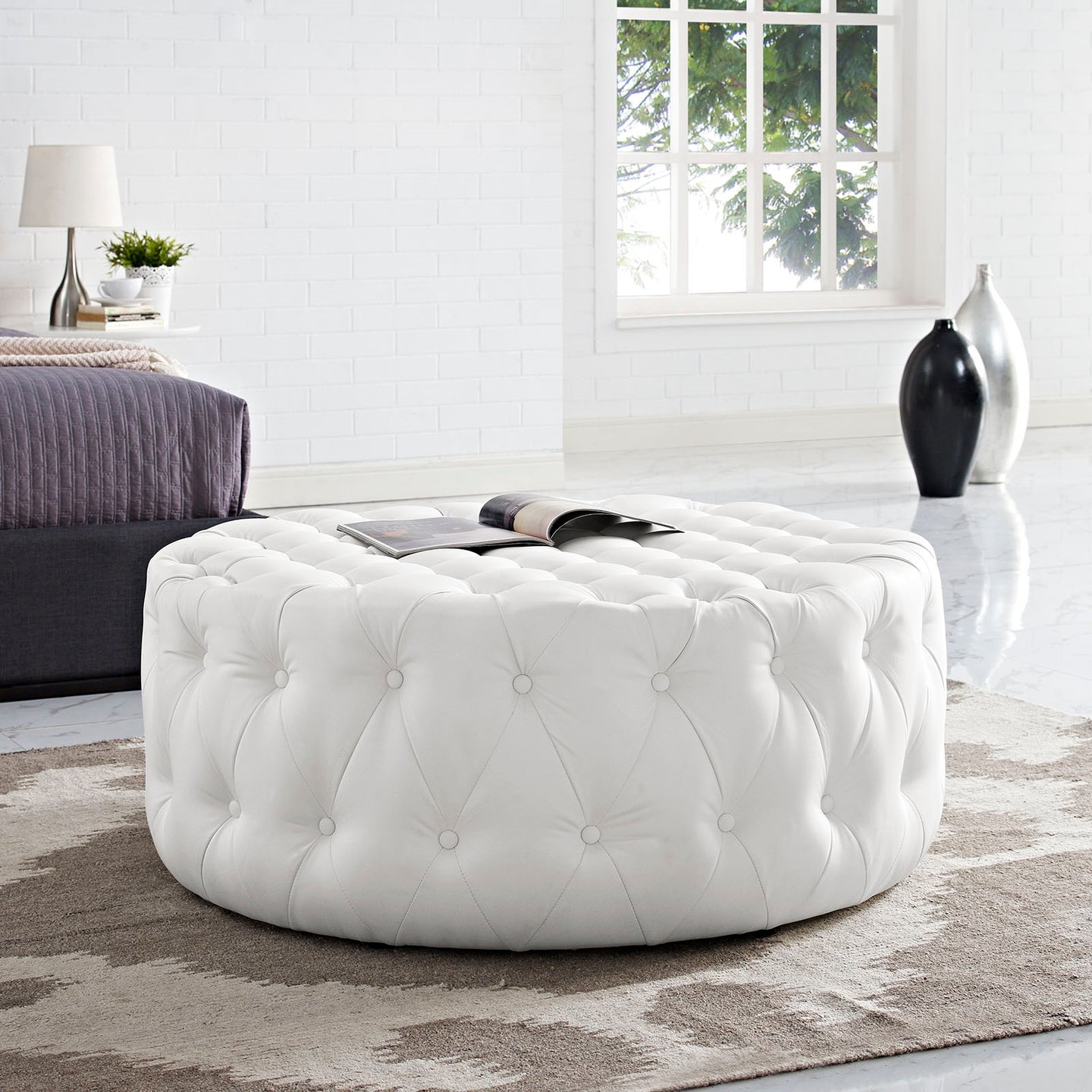 Amour Upholstered Vinyl Ottoman