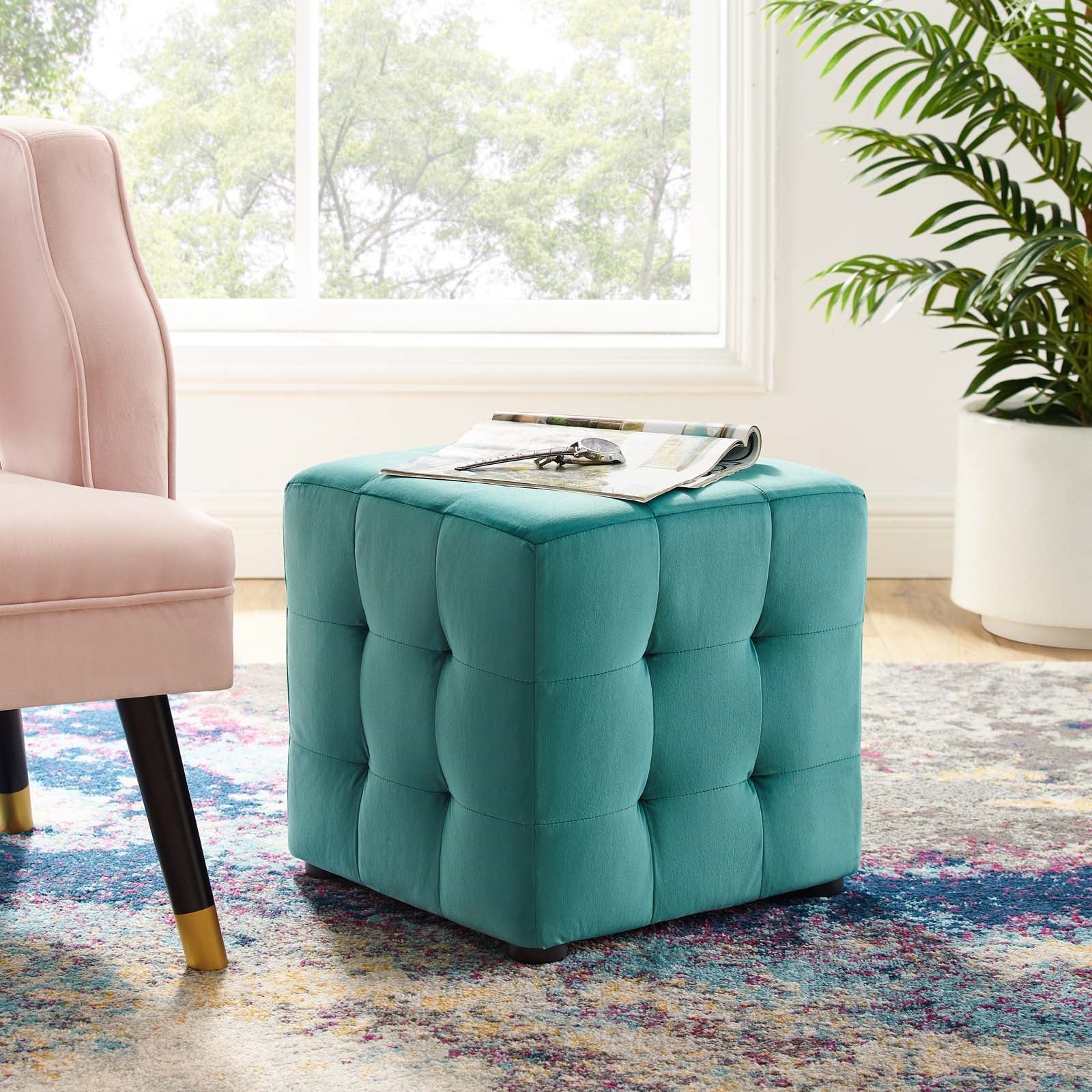 Cube Performance Velvet Ottoman