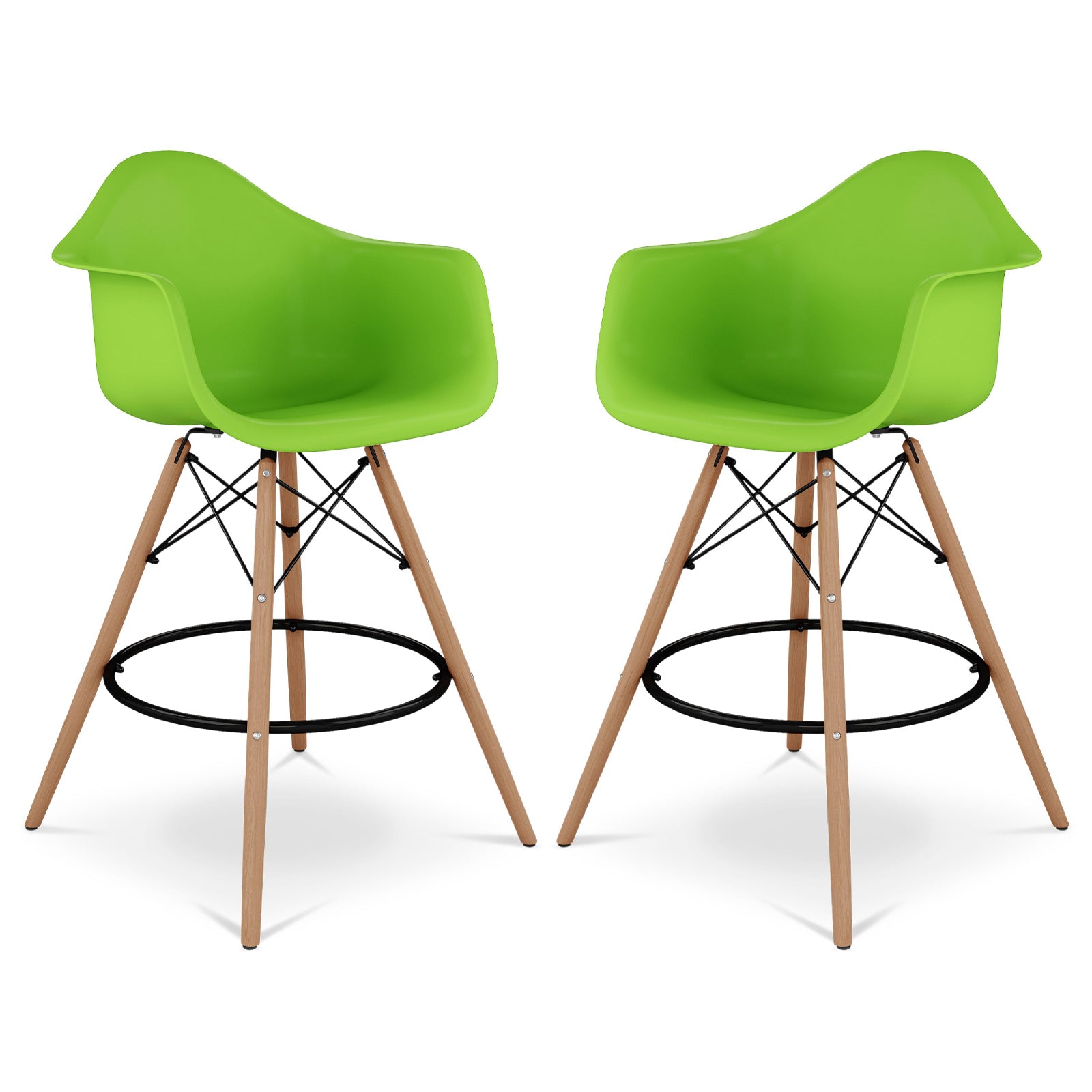 Pyramid Counter Stool With Arms, Green