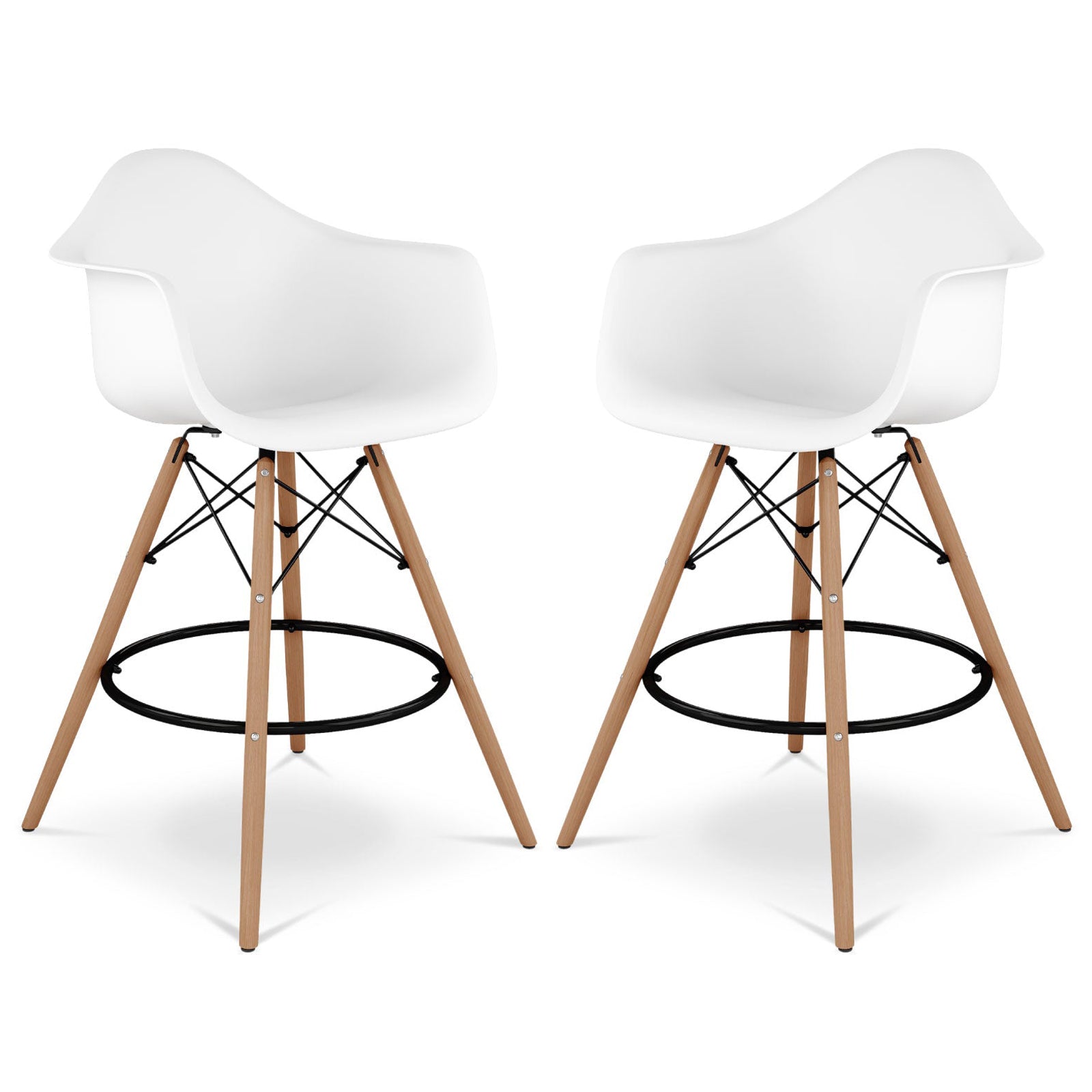 Pyramid Counter Stool With Arms, White