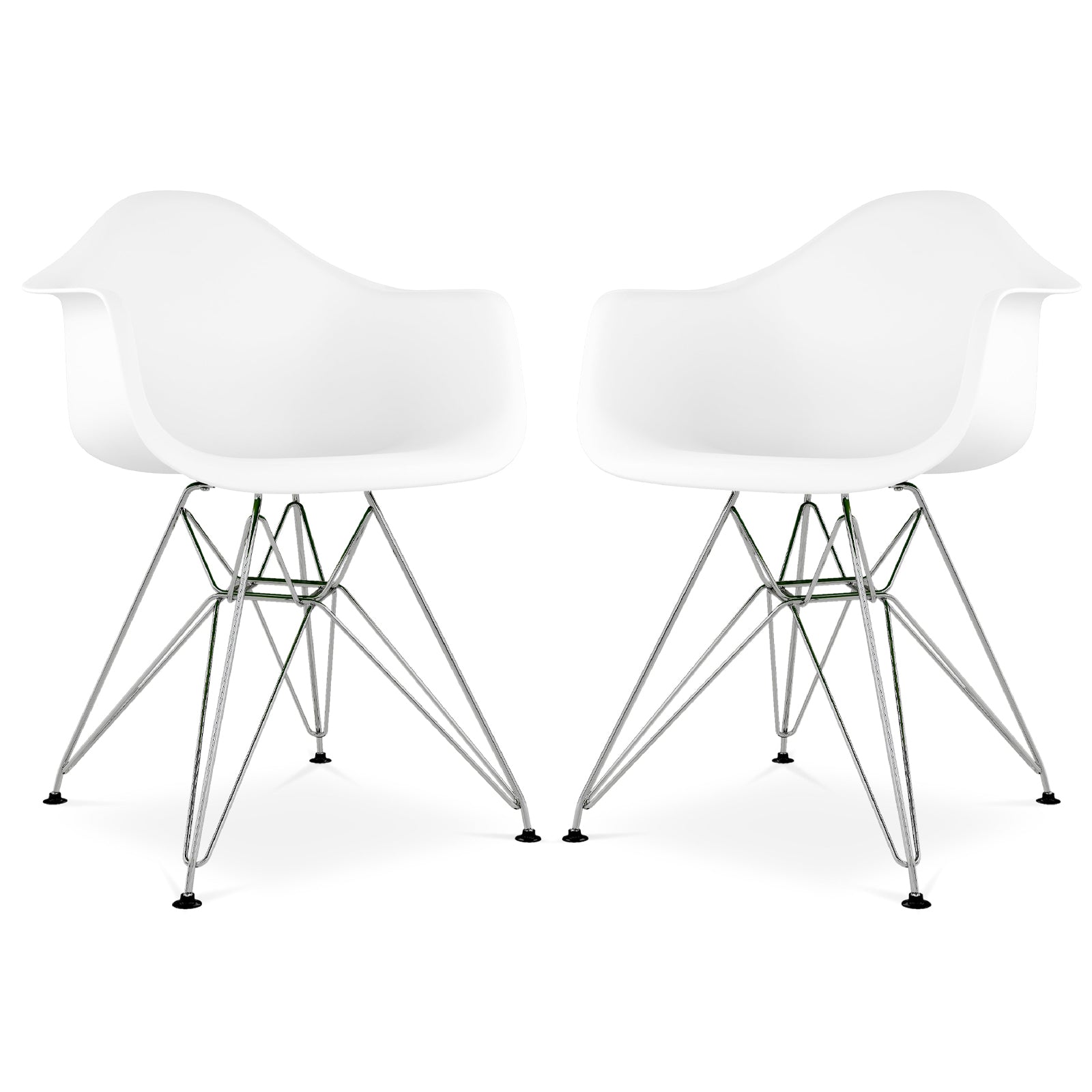 DAR Molded White Plastic Dining Armchair with Steel Eiffel Legs