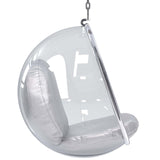 Clear Bubble Chair with Silver Vinyl Cushion & Chrome Chain