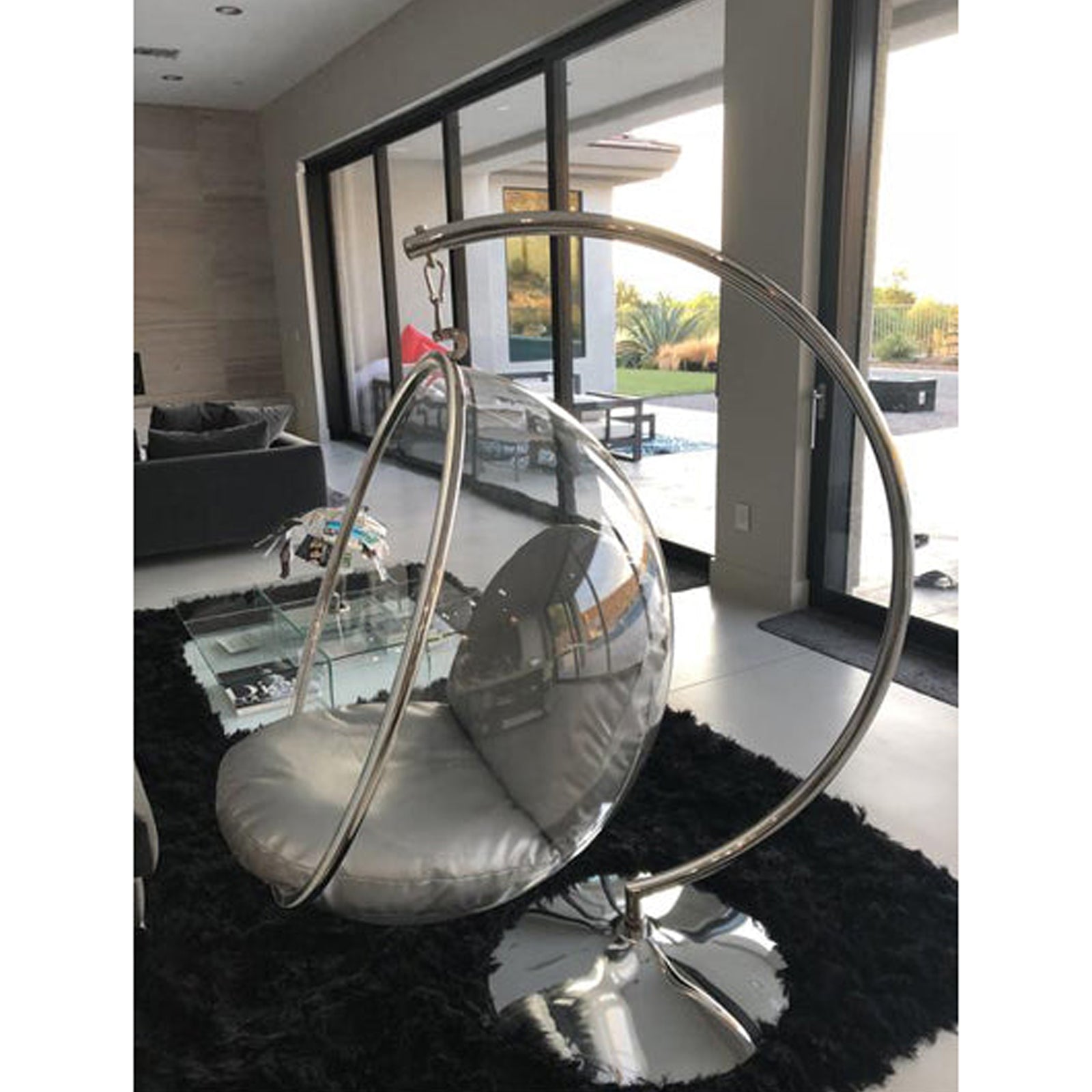 Hanging Bubble Chair With Stand - Silver Cushions