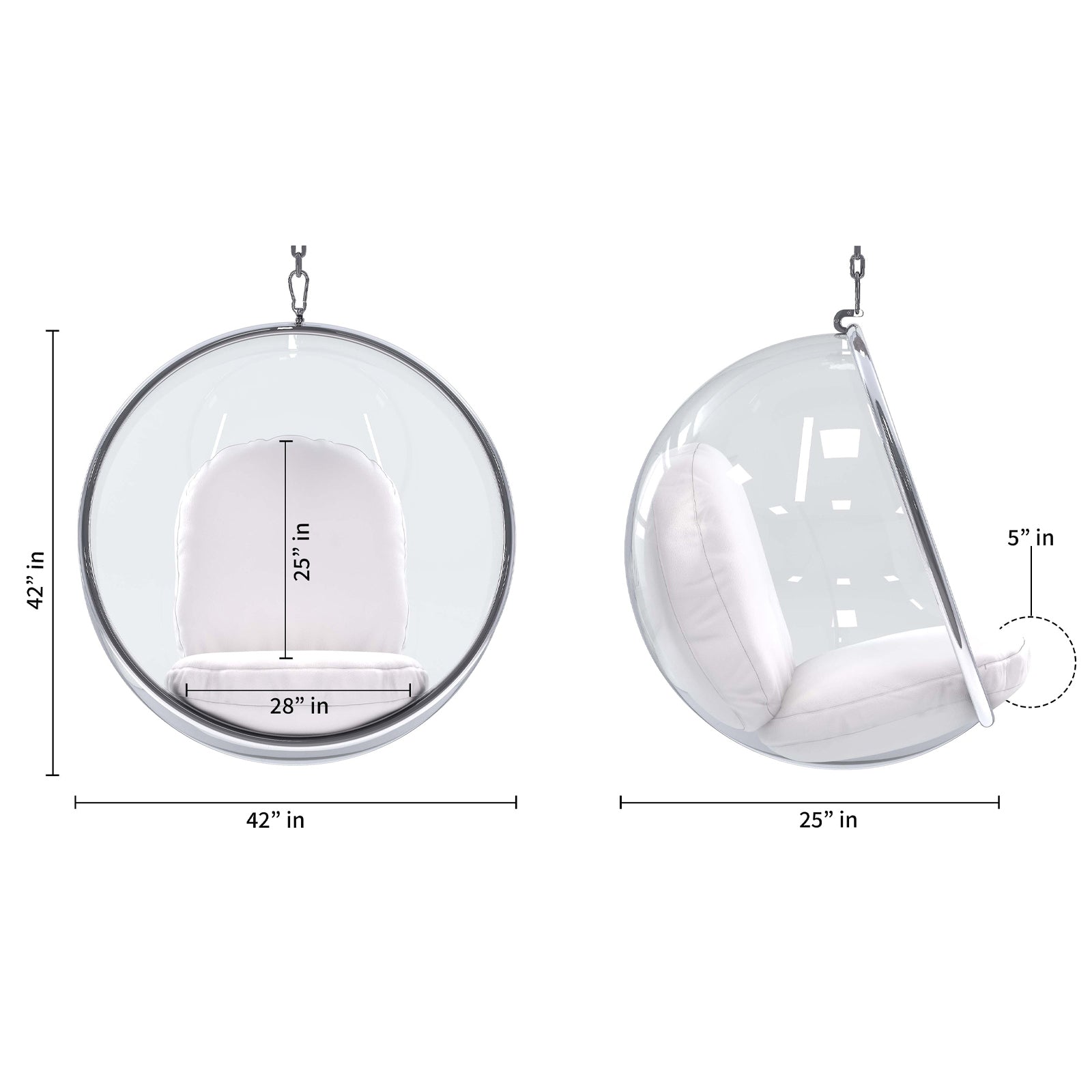 Hanging Bubble Chair With Stand - White Cushions