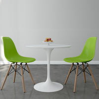 Tulip 32" Fiberglass Dining Table & Wood Leg Chairs Set