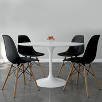 Tulip 48" Fiberglass Dining Table & Wood Leg Chairs Set