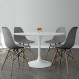 Tulip 48" Fiberglass Dining Table & Wood Leg Chairs Set