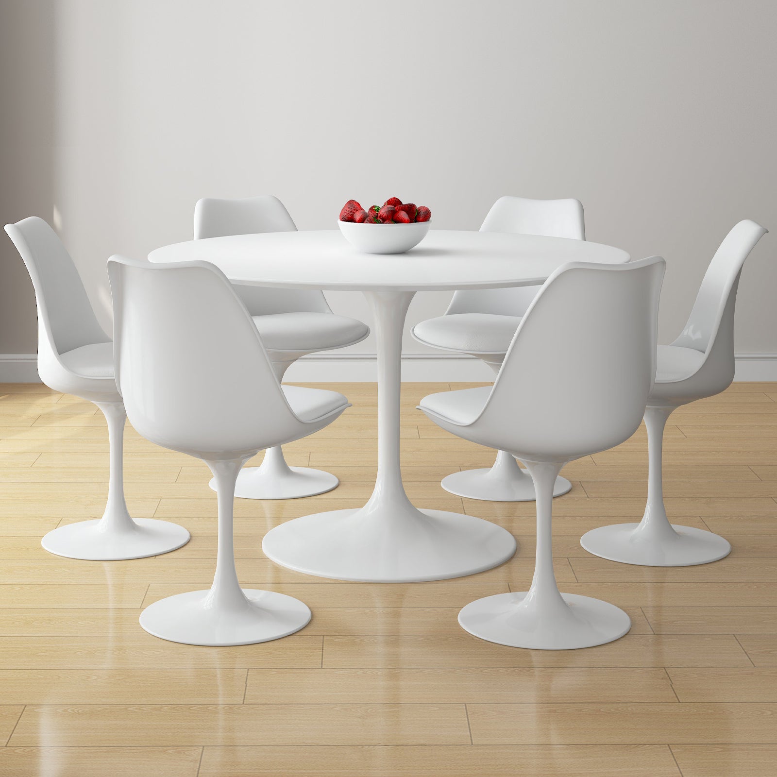 Freak 48" Fiberglass Dining Table & Wood Leg Chairs Set