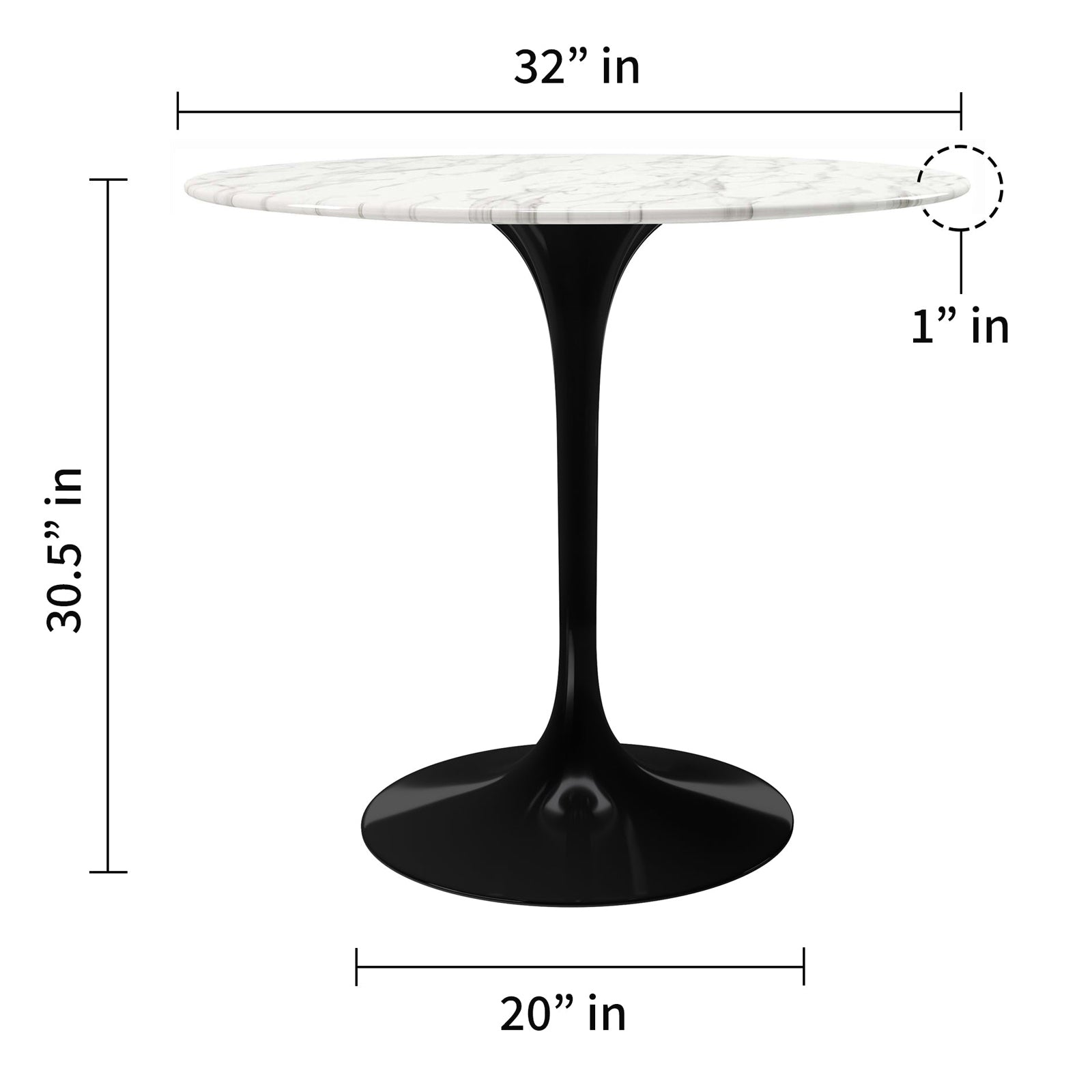 Tulip Marble Dining Table - 32" Round, Black Base