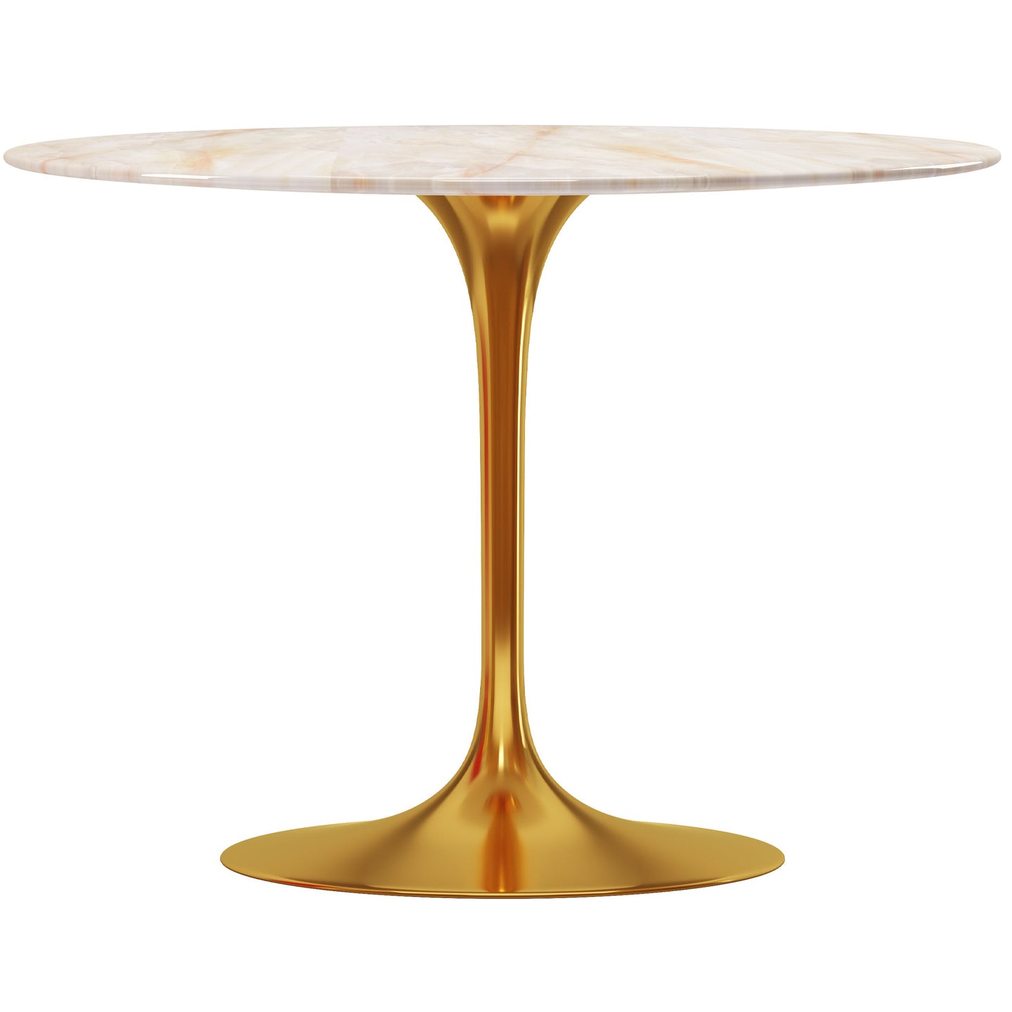 Tulip Onyx Marble Dining Table - 40" Round, Gold Base