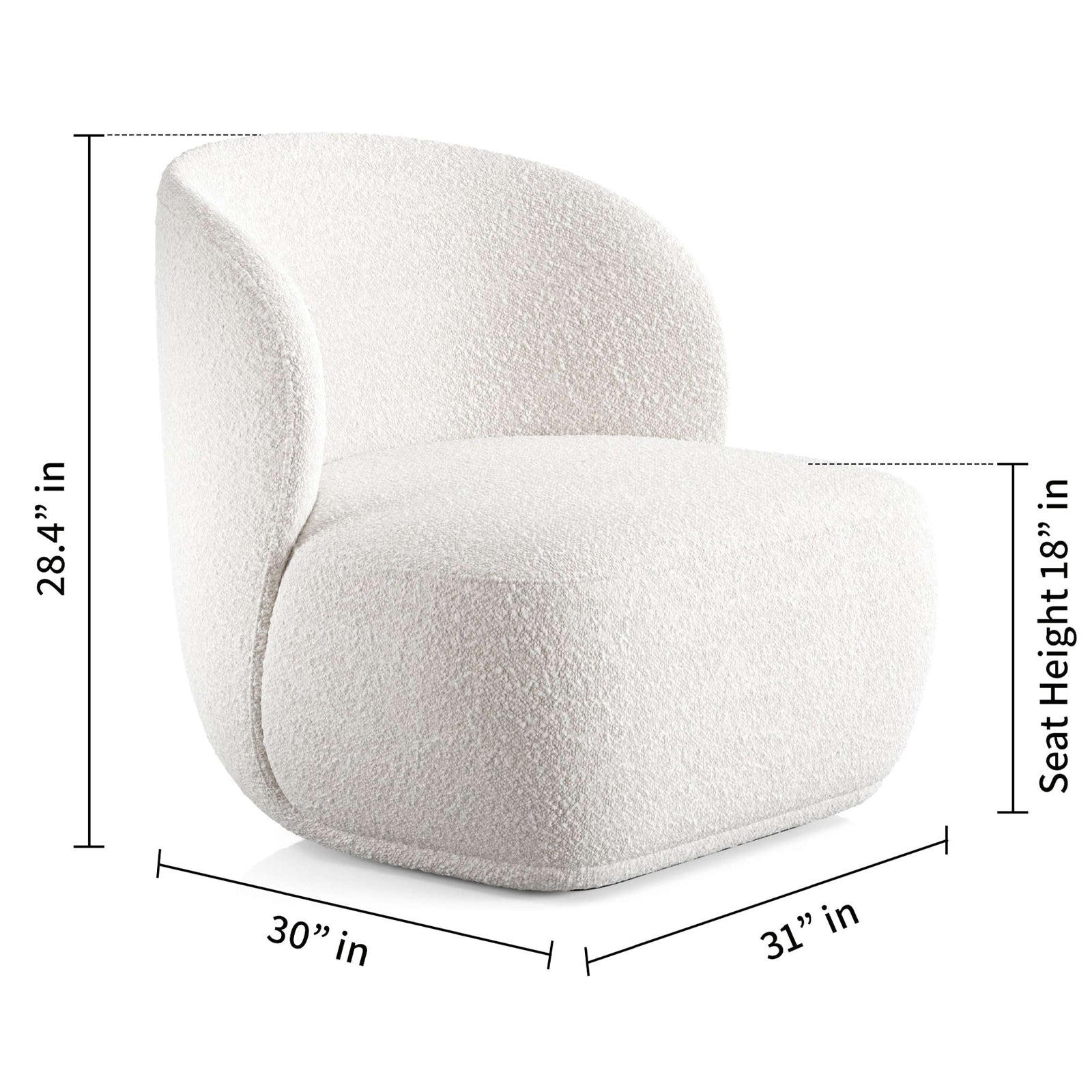 Aspen Swivel Chair, White Boucle