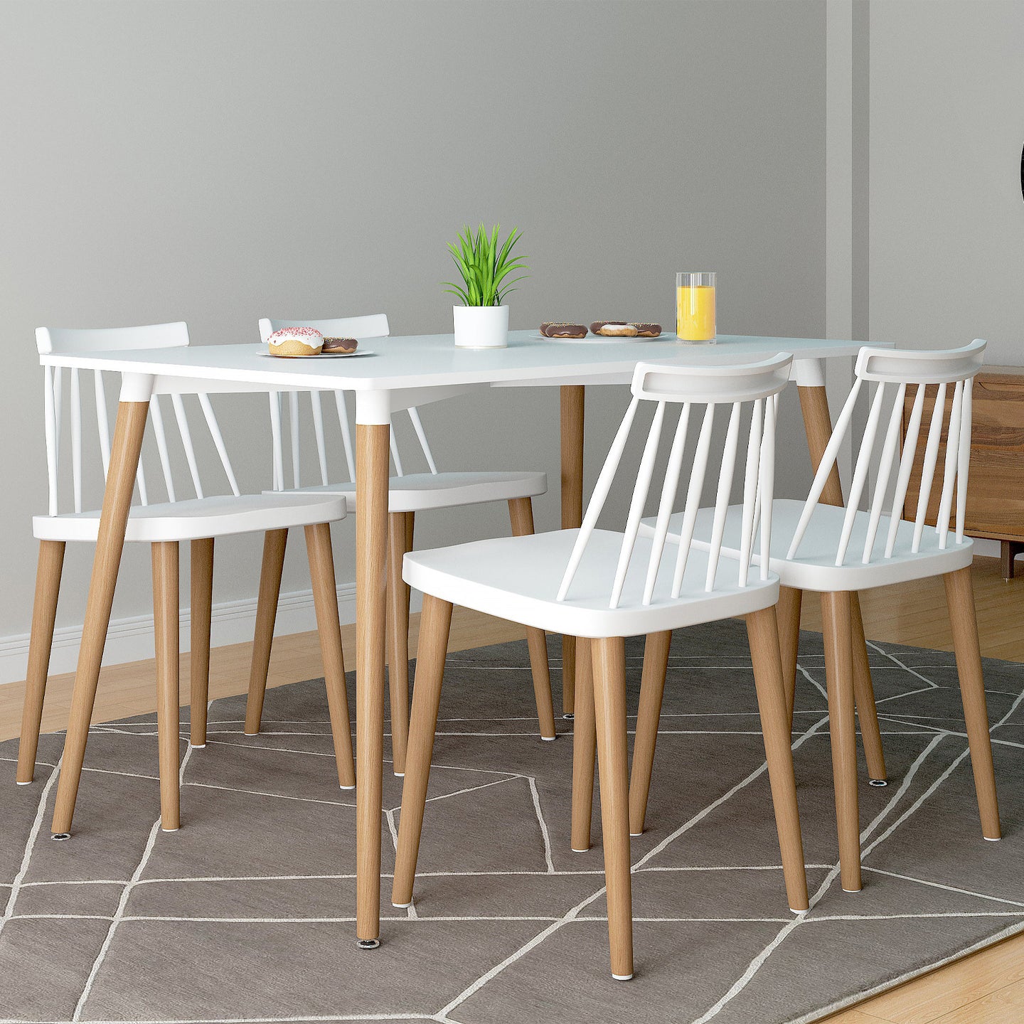 Vincent White Dining Set, Spindle Chairs