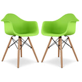 Eiffel Armchair With Wood Legs, Green Set of 2