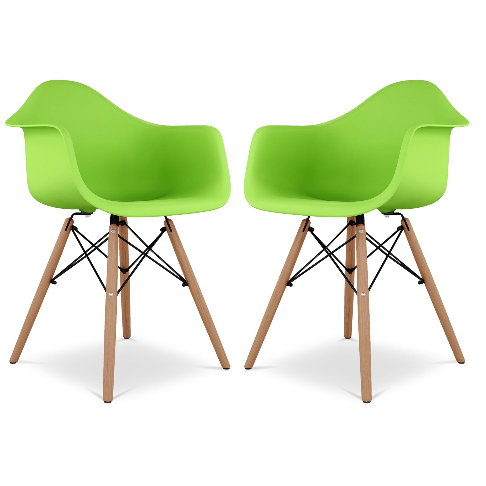 Eiffel Armchair With Wood Legs, Green Set of 2